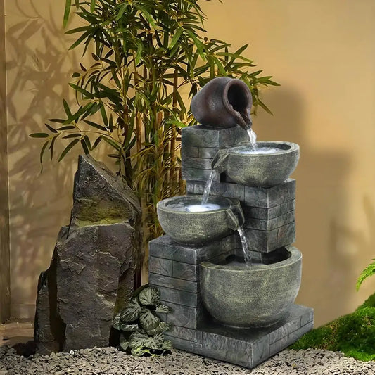 Rockery Waterfall Fountain With LED Light For Garden Patio