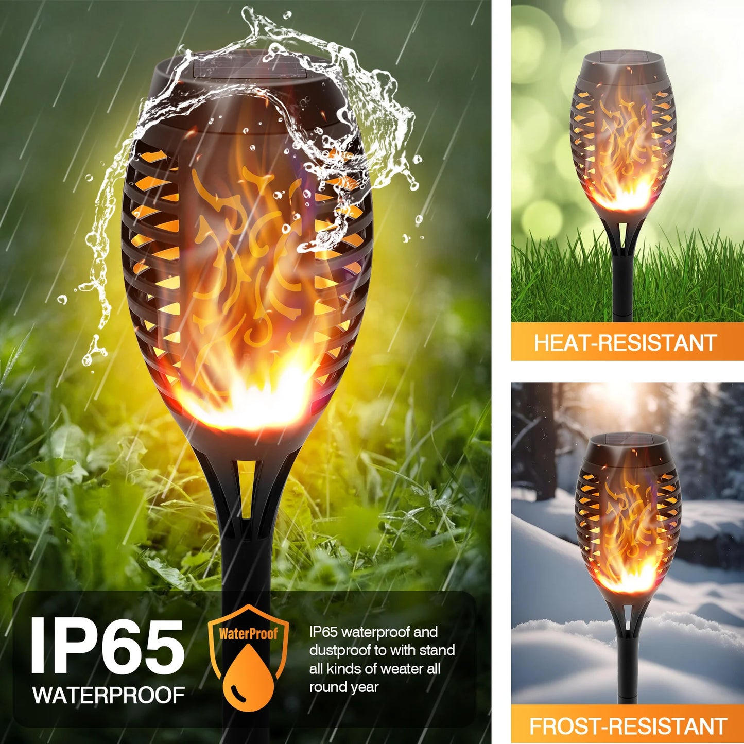 Solar Torch Lights With Flickering Flame Outdoor Waterproof Pathway Lights